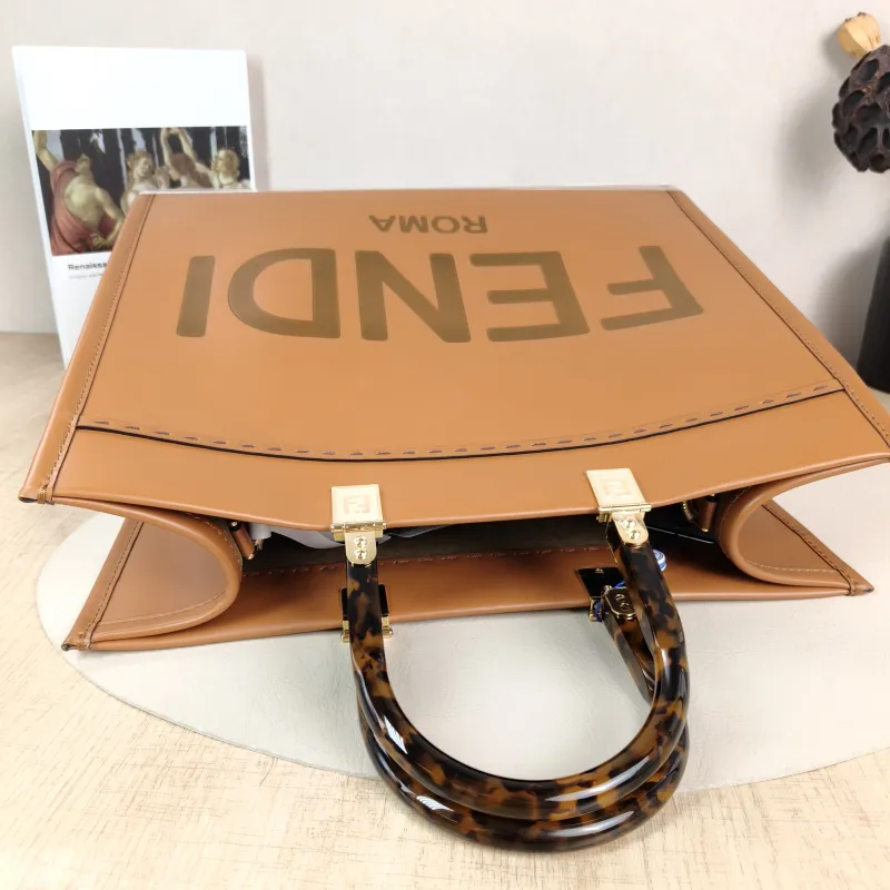 FENDI Top Handle Bag Sunshine Shopping Tote Caramel Calfskin Medium 35 × 17 × 31 cm — detail view 8 of 10