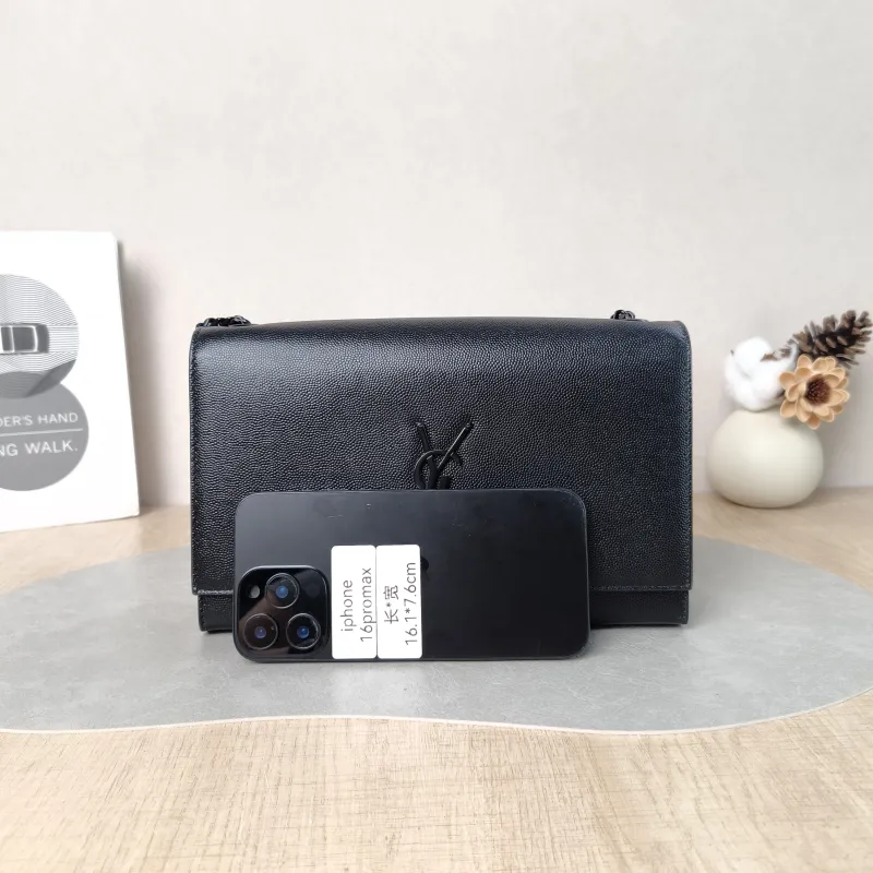 SAINT LAURENT Crossbody Bag KATE Black Grained Calfskin Medium 24 × 5.5 × 14.5 cm — cover view 3 of 6