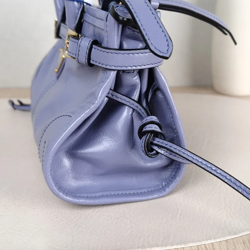 PRADA Top Handle Bag Bonnie Soft Lux Blue Waxed Leather Mini 23.5 × 9 × 12 cm — detail view 14 of 14