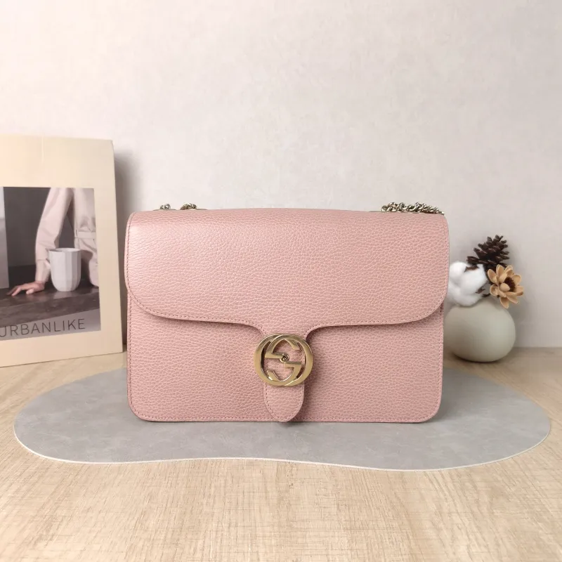 GUCCI Crossbody Bag Collection Crossbody Bag Pink Calfskin 28 × 7 × 18 cm