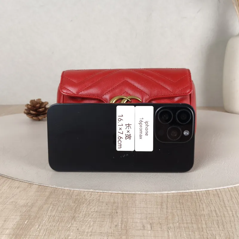 GUCCI Crossbody Bag GG Marmont Mini Marmont Mini Red Calfskin Mini 16.5 × 4.5 × 9.5 cm — cover view 3 of 6