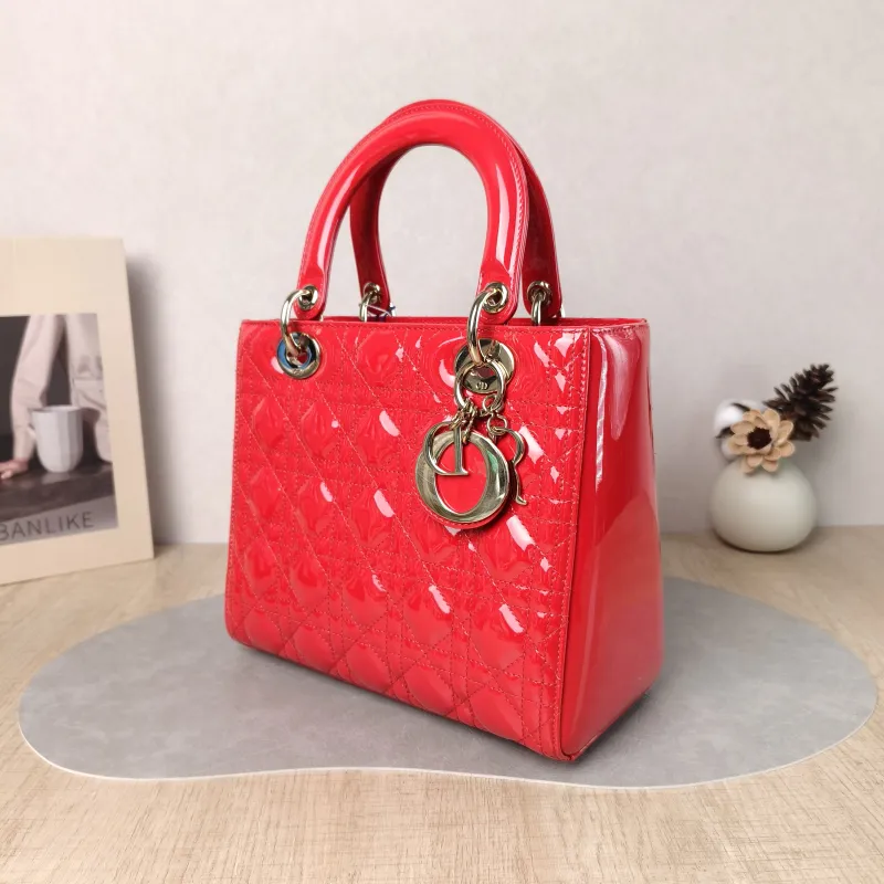 DIOR Top Handle Bag Lady Lady Dior Bag Red Patent Leather Medium 24 × 12 × 21 cm — cover view 2 of 6