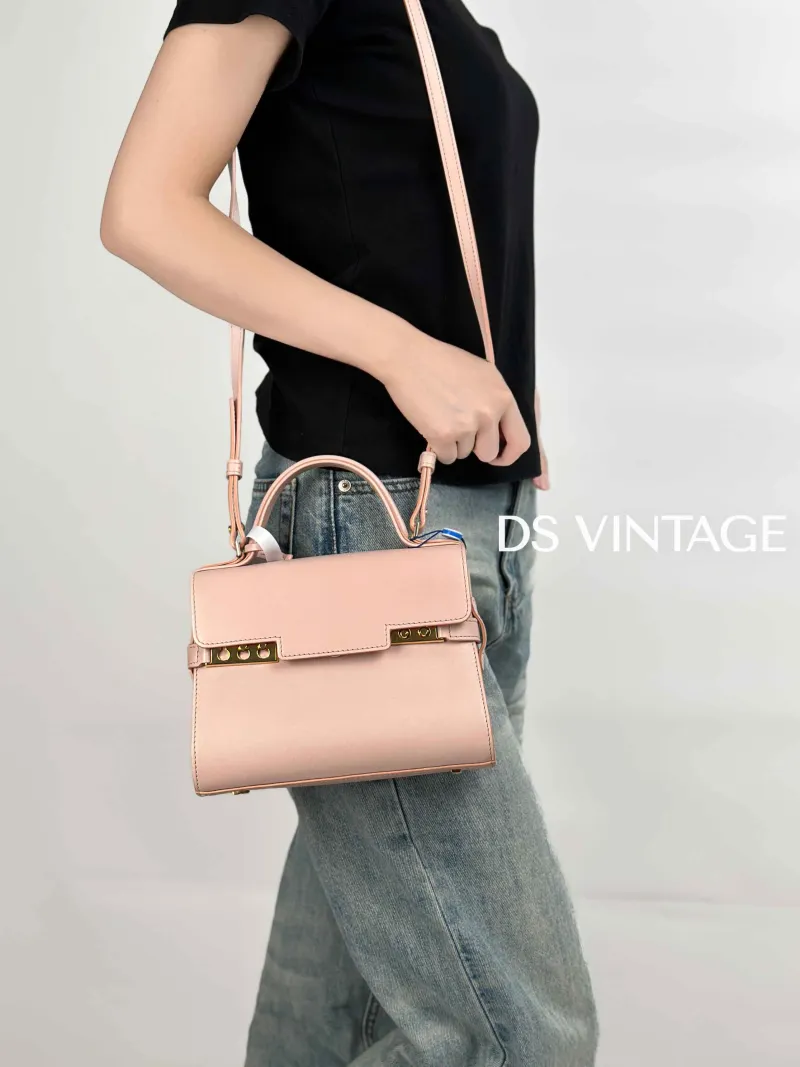 DELVAUX Top Handle Bag Tempete Top Handle Bag Pink Calfskin Small21.5 × 8.5 × 19.5 cm — on-model view 3 of 3