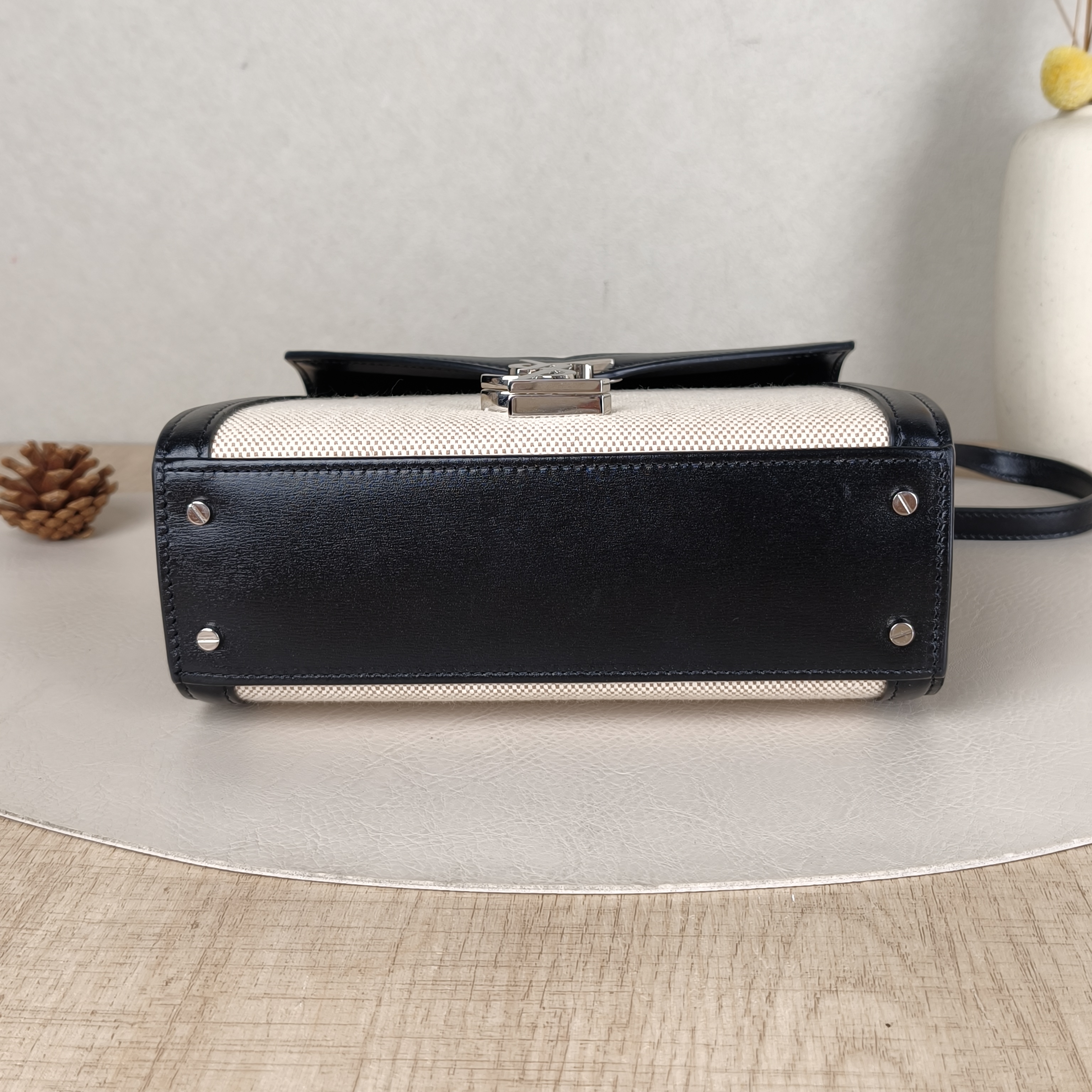 SAINT LAURENT Crossbody Bag Cassandra Shoulder Bag Beige Black Canvas, mini20 × 7.5 × 16 cm — cover view 2 of 5
