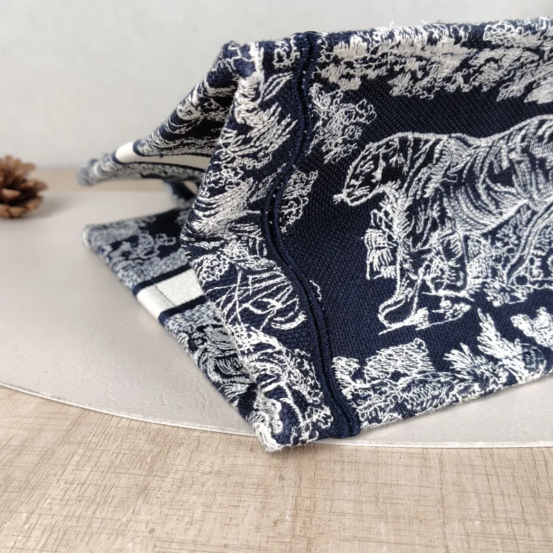 DIOR Top Handle Bag Book Tote Collection · White Blue Canvas Small26.5 × 14 × 22 cm — detail view 3 of 10