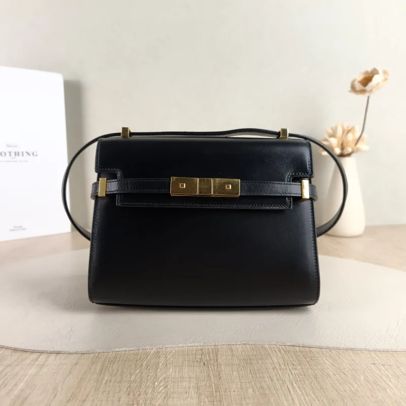 SAINT LAURENT Crossbody Bag MANHATTAN Black Calfskin Mini 19 × 14 × 4 cm
