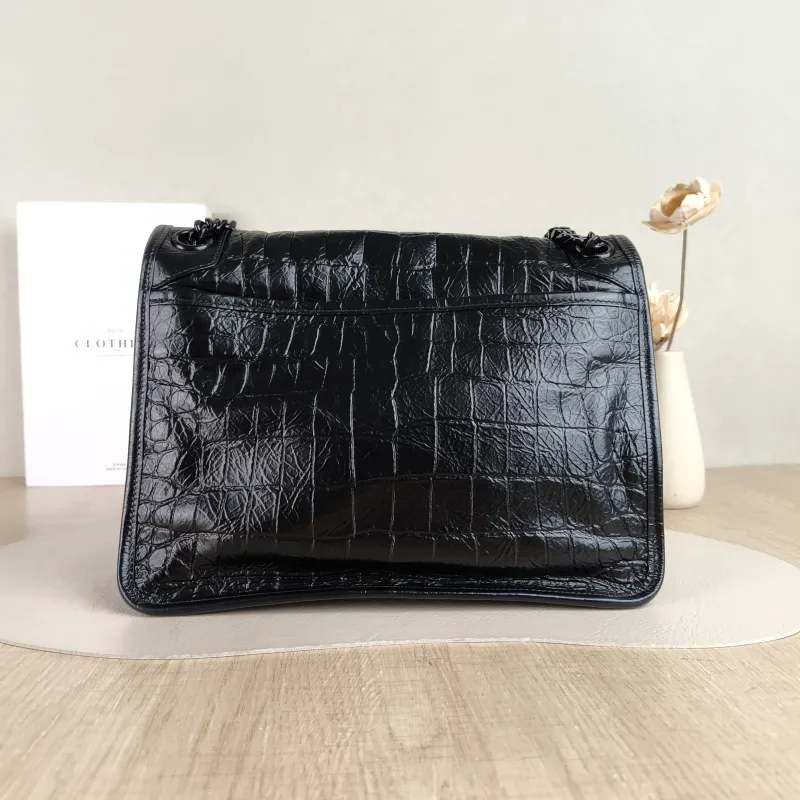 SAINT LAURENT Crossbody Bag Niki Black Waxed Leather Calfskin Medium 28 × 8.5 × 20 cm — cover view 2 of 5