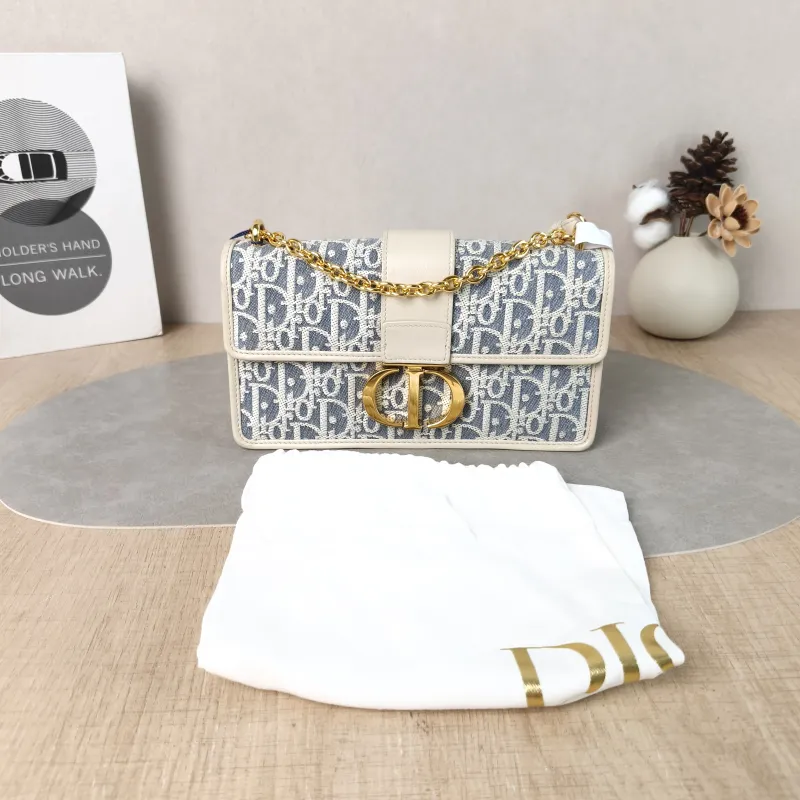 DIOR Crossbody Bag 30 Montaigne East-West 30 Blue Beige Calfskin，Canvas Small 21 × 6 × 12 cm — cover view 3 of 6