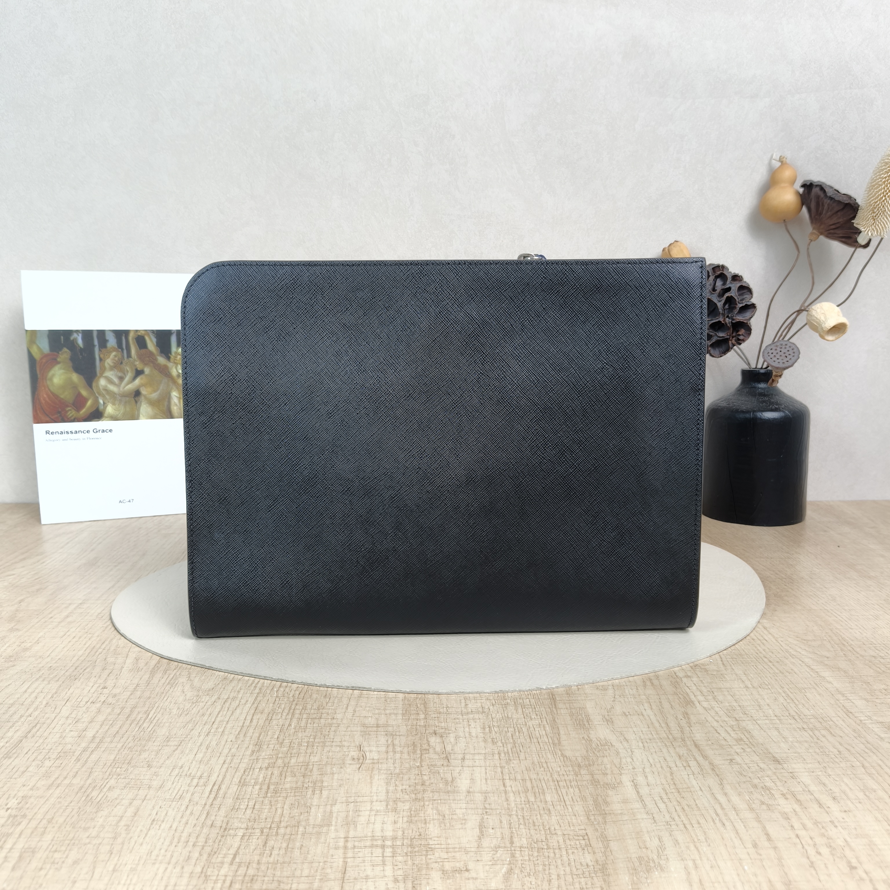 PRADA Clutch Clutch Black Calfskin One Size33 × 4 × 24 cm — cover view 3 of 4