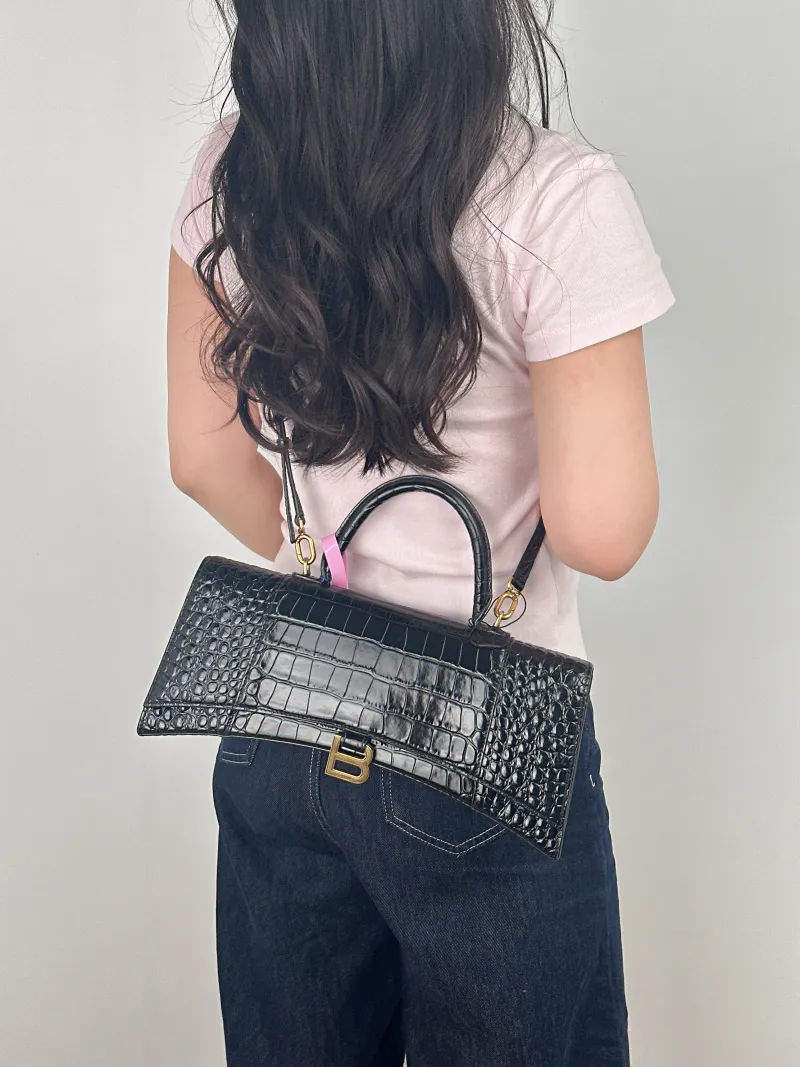 BALENCIAGA Shoulder Bag Hourglass Strech Hourglass Bag Black Calfskin One Size 35 × 6.5 × 16 cm — on-model view 2 of 2