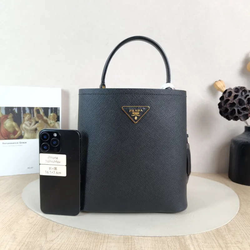 PRADA Shoulder Bag Panier Black Calfskin One Size 21.5 × 13 × 22.5 cm — cover view 4 of 6
