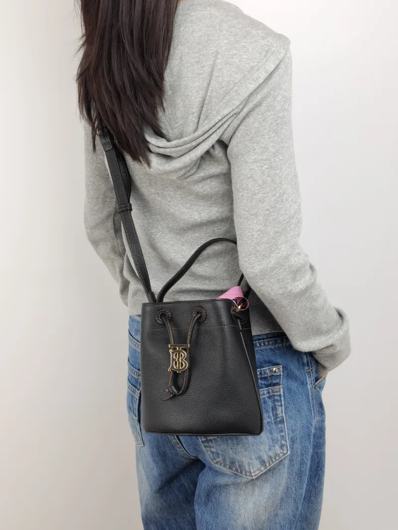 BURBERRY Crossbody Bag Bucket Bag Black Calfskin One Size 17 × 11 × 17 cm — on-model view 2 of 3