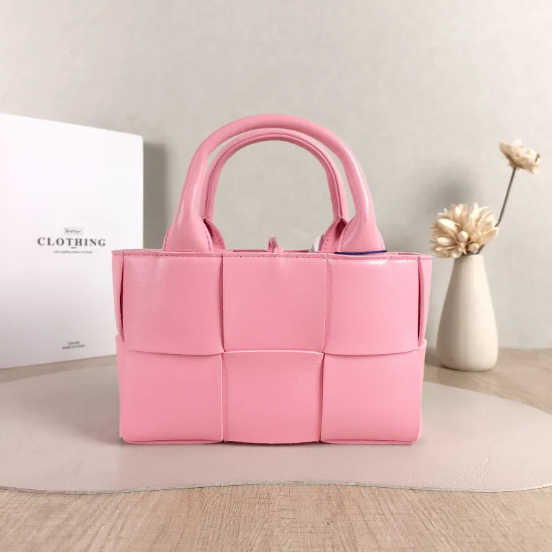 Bottega Veneta Top Handle Bag Arco Woven Tote Bag Pink Lambskin Mini 20 × 7 × 13 cm