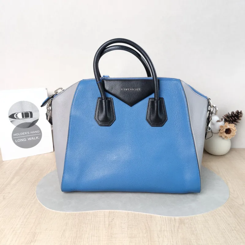 GIVENCHY Top Handle Bag tote Blue Grey Calfskin 33.5 × 18 × 28 cm