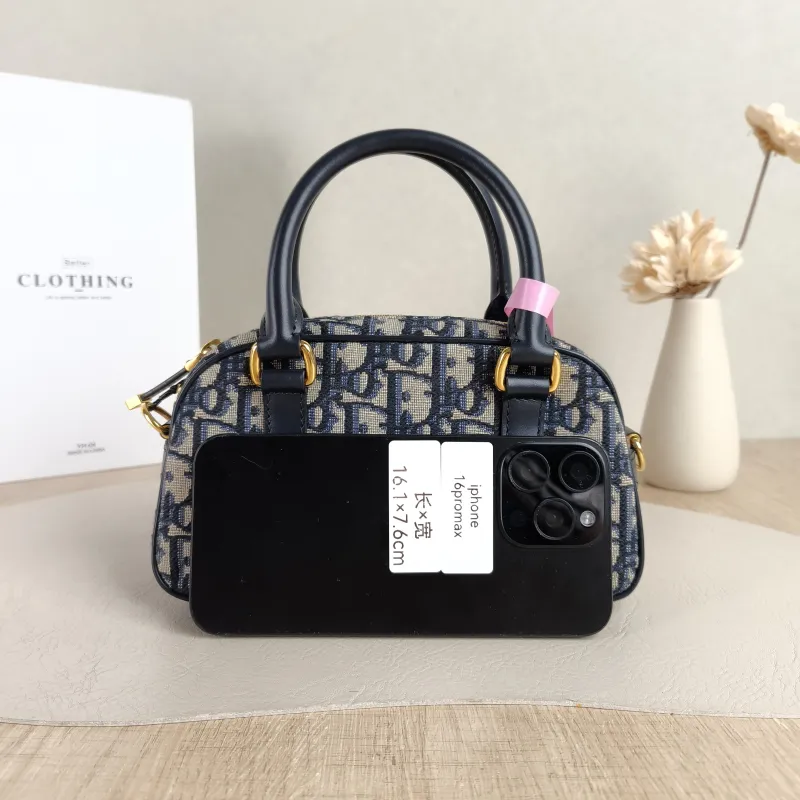 DIOR Crossbody Bag D-Vibe East-West Bowling Bag Blue Canvas Mini 20.5 × 7 × 12 cm — cover view 2 of 5