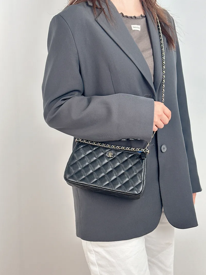 Chanel Crossbody Bag Black Grained Calfskin One Size 21 × 5.5 × 12 cm — on-model view 2 of 2