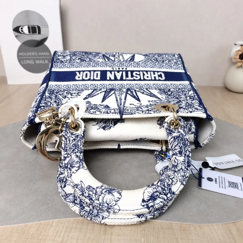 DIOR Top Handle Bag Lady Lady Dior Bag Blue Canvas Medium 24 × 12 × 21 cm — detail view 13 of 13