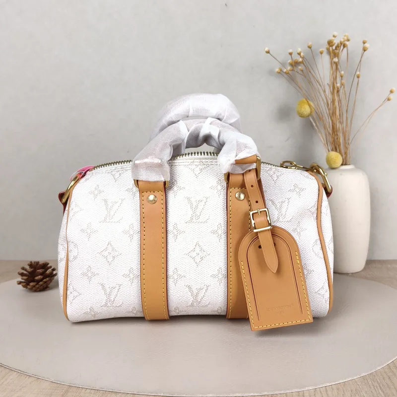 Louis Vuitton Crossbody Bag Keepall 25 White Monogram PVC Medium 25 × 11 × 15 cm