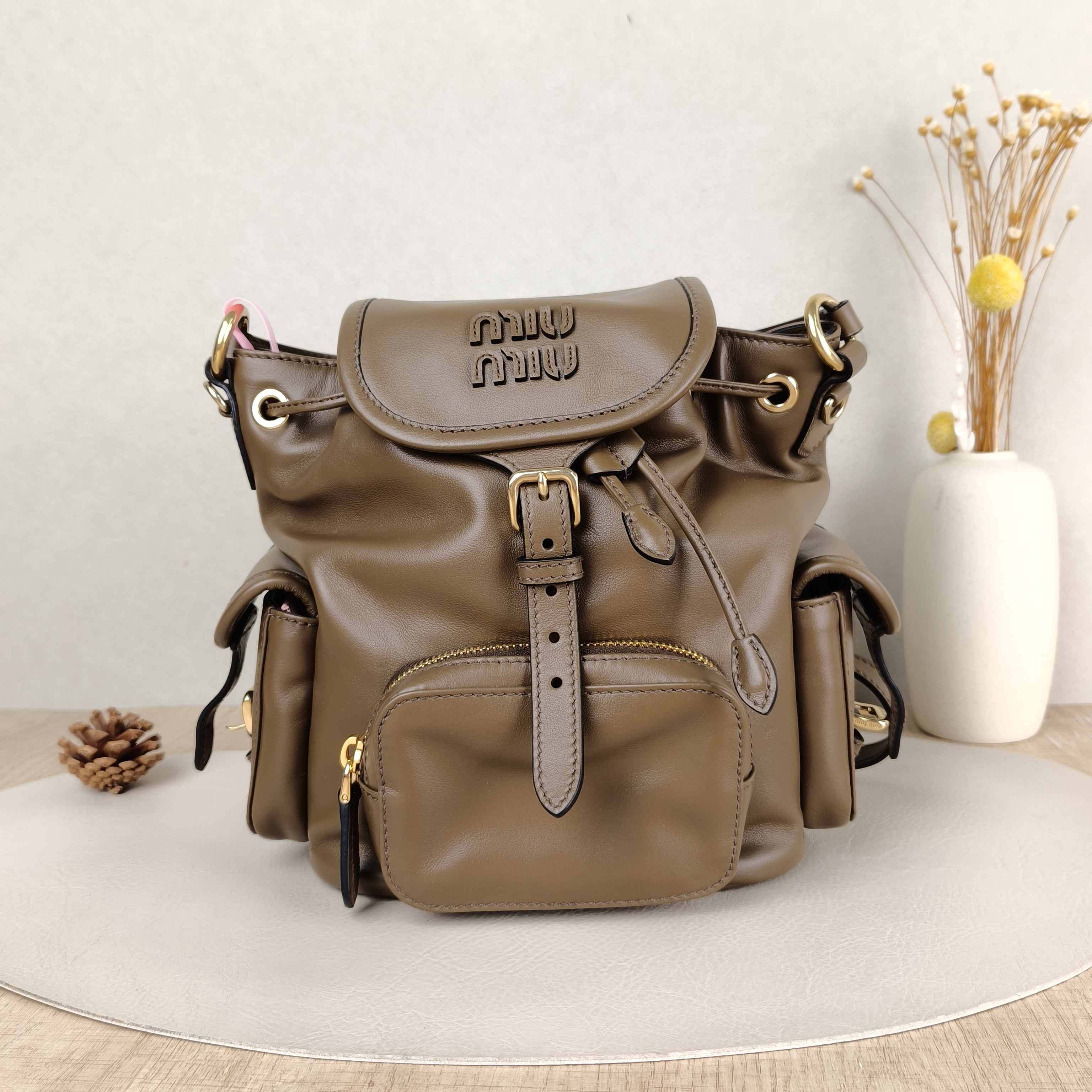 Miumiu Backpack Backpack Brown Calfskin Medium18 × 11.5 × 22 cm