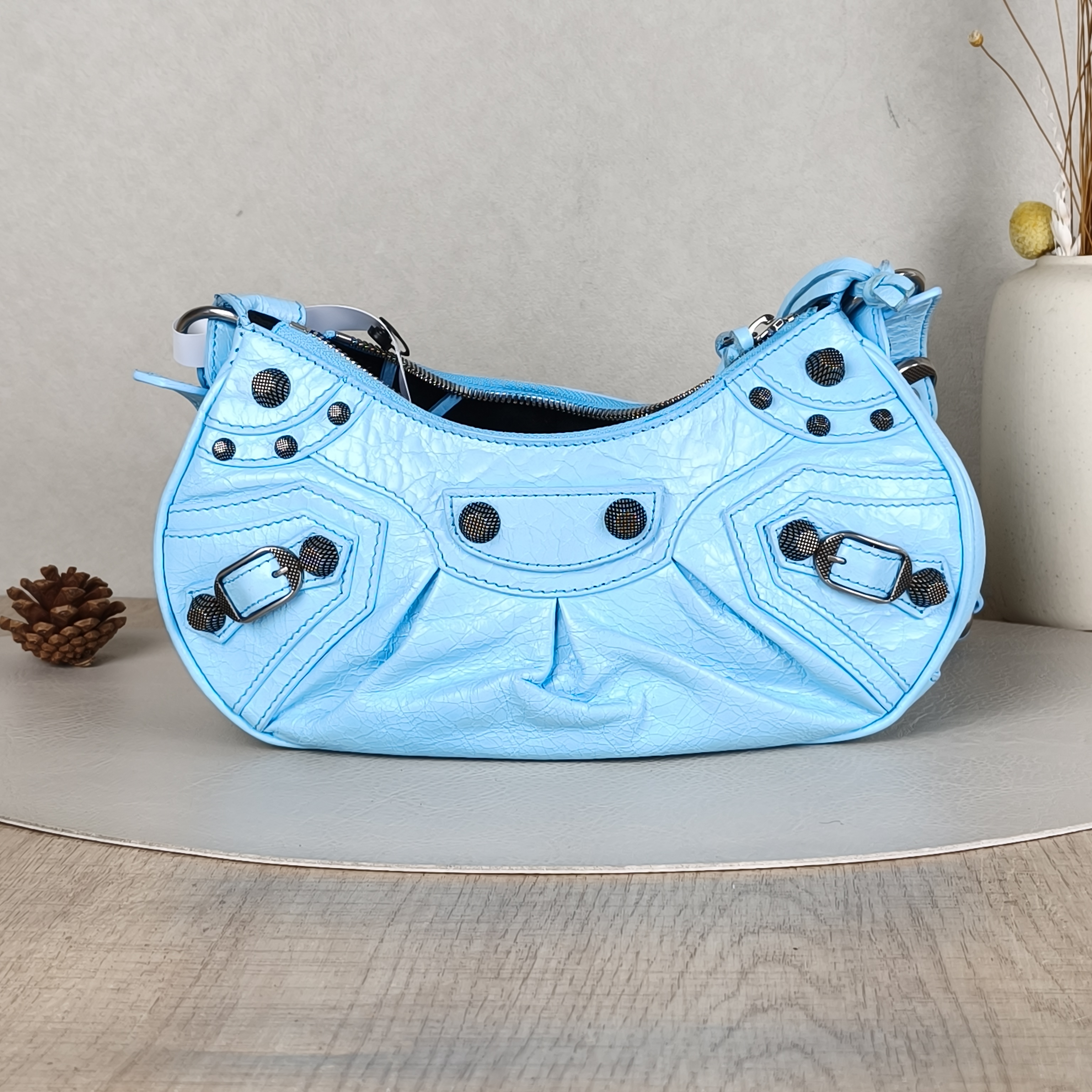 BALENCIAGA Crossbody Bag LE CAGOLE Blue Waxed Leather XS26 × 7 × 16 cm