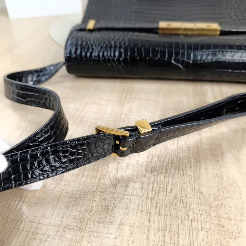 SAINT LAURENT Shoulder Bag MANHATTAN Black Embossed Calfskin Medium 29 × 7.5 × 20 cm — detail view 10 of 13