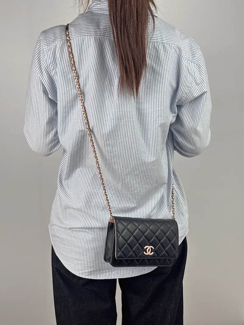 Chanel Crossbody Bag Classic Flap WOC CF WOCWOC Bag Black Pink Lambskin One Size 19 × 4 × 12.5 cm — on-model view 1 of 2