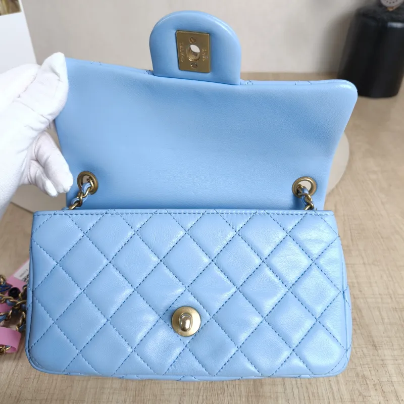 Chanel Crossbody Bag Classic Flap Large Mini CF Mini Blue Lambskin mini20 × 6 × 12 cm — detail view 11 of 11
