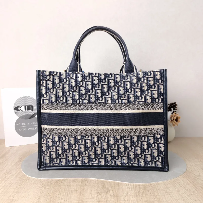 DIOR Shoulder Bag Book Tote Shoulder Strap Edition Blue Canvas · Calfskin Medium 36.5 × 16.5 × 28 cm — cover view 2 of 5