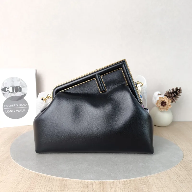 FENDI Crossbody Bag FIRST Clutch Shoulder Bag Black Lambskin Medium32.5 × 15 × 23.5 cm