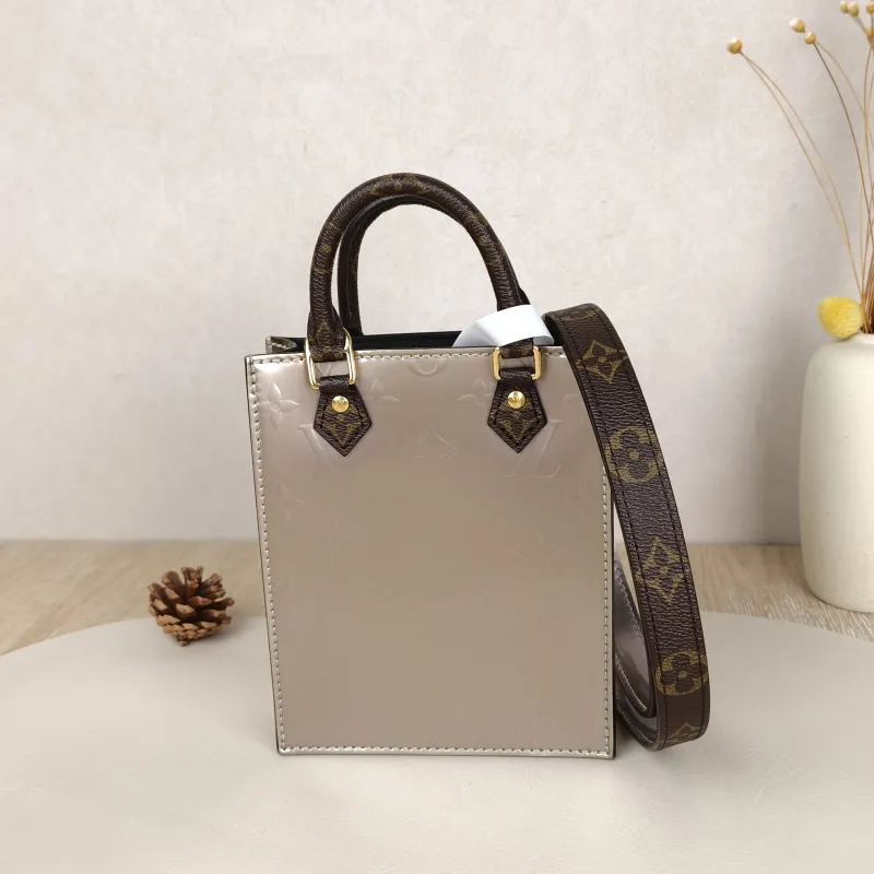 Louis Vuitton Crossbody Bag PETIT SAC PLAT Mini Silver PV Cmini14 × 5 × 17 cm