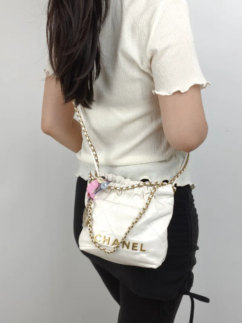 Chanel Shoulder Bag 22Bag White CC alfskin Mini 20 × 6 × 19 cm — on-model view 1 of 2
