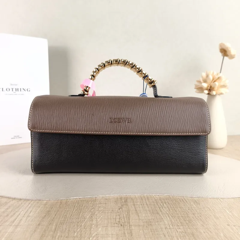 LOEWE Top Handle Bag Top Handle Bag Brown Black Calfskin 27 × 8 × 11.5 cm