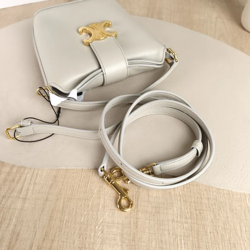 CELINE Crossbody Bag Louise Bucket Bag White Calfskin Mini 13.5 × 10 × 16 cm — detail view 3 of 11
