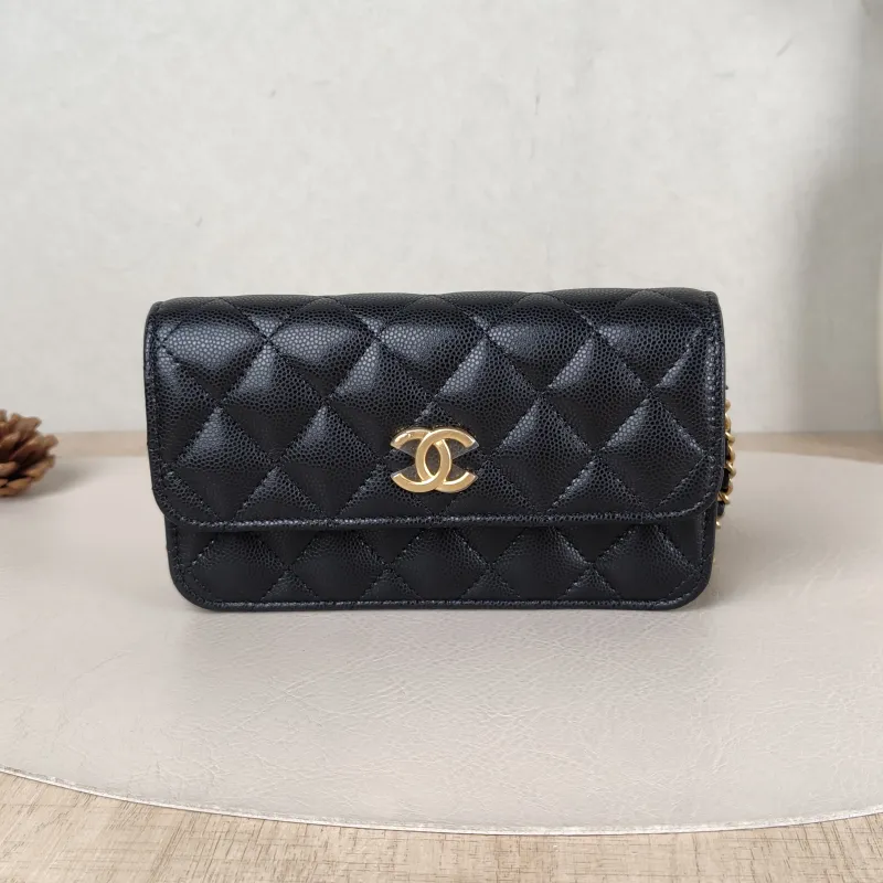 Chanel Crossbody Bag Black Grained Calfskin 17 × 4 × 9 cm