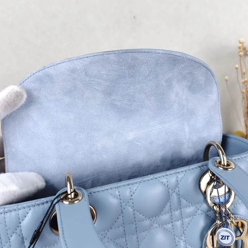 DIOR Top Handle Bag Lady Lady Dior Bag Blue Lambskin Medium 24 × 12 × 21 cm — detail view 12 of 14