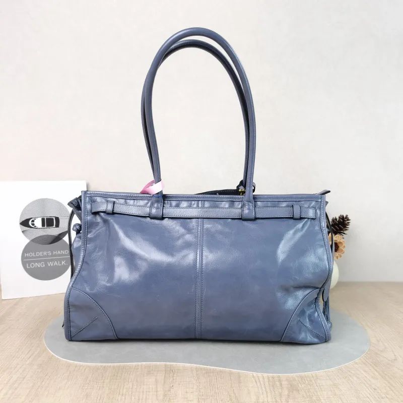 PRADA Shoulder Bag Bonnie Soft Lux Blue Waxed Leather Large 38 × 12 × 24 cm — cover view 2 of 5