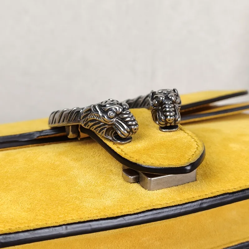 GUCCI Crossbody Bag Dionysus Yellow Suede Medium 28 × 9 × 17 cm — detail view 1 of 13