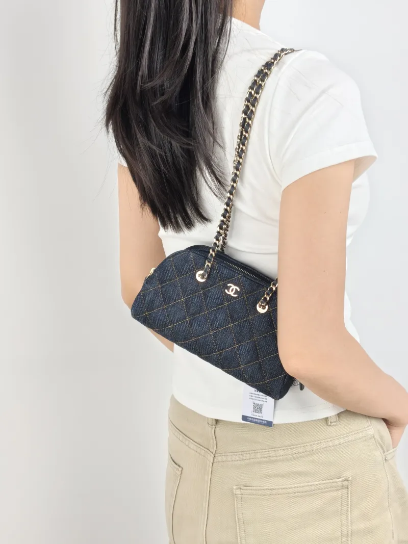 Chanel Shoulder Bag 26p Bowling Bag Navy One Size 20 × 5.5 × 12 cm — on-model view 2 of 3