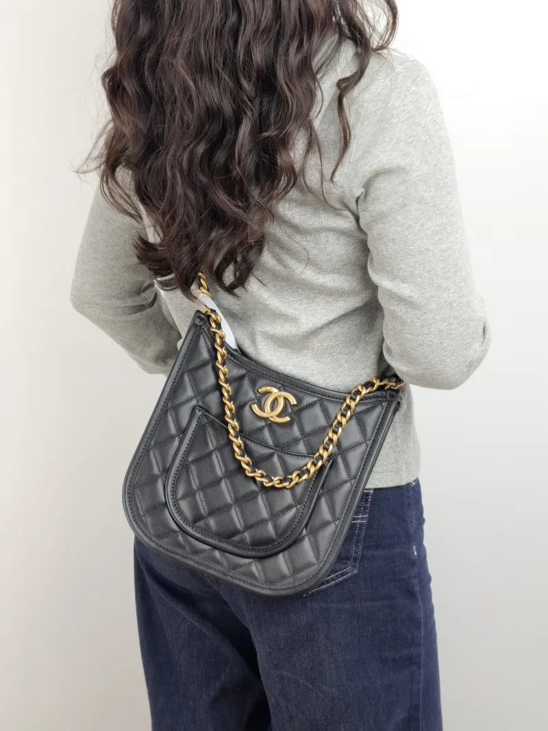 Chanel Crossbody Bag 24s hobo Black Calfskin One Size 22 × 6 × 24 cm — on-model view 2 of 3