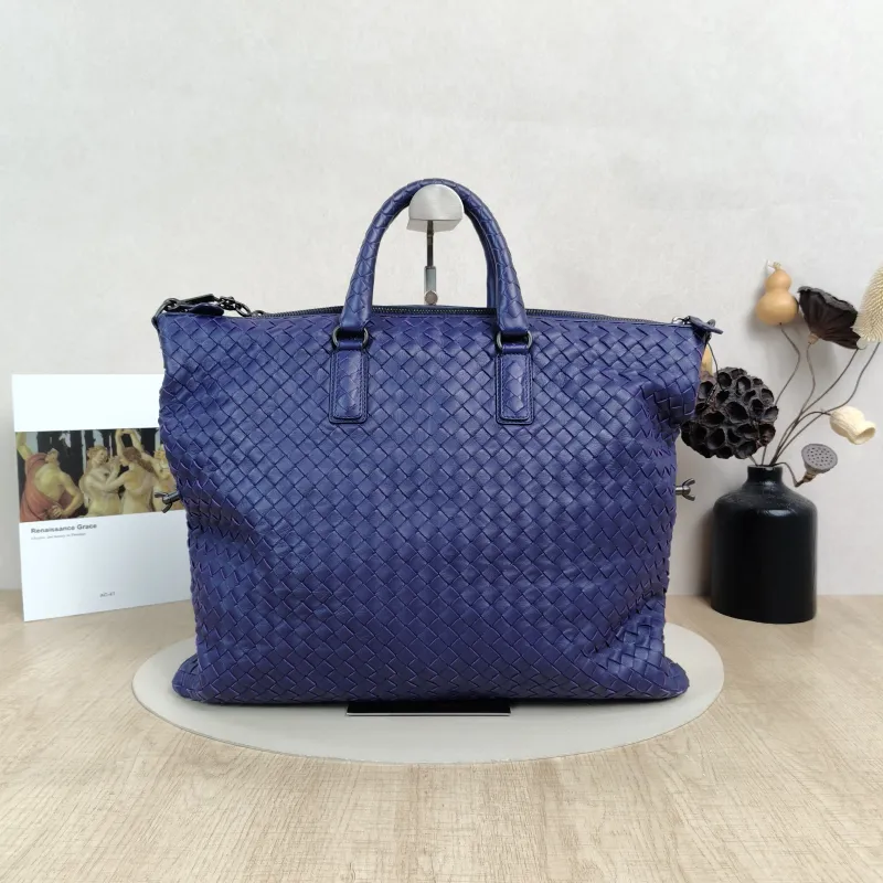 Bottega Veneta Top Handle Bag Woven Top Handle Bag Blue Lambskin40*32