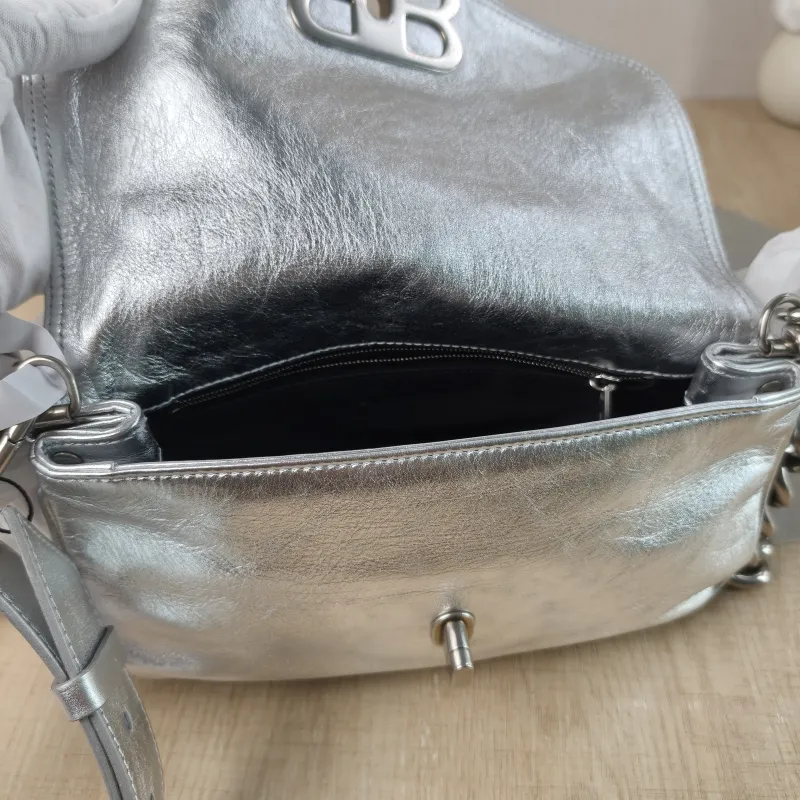 BALENCIAGA Crossbody Bagsoft bb Crossbody Bag Silver Calfskin 23.5 × 3 × 13.5 cm — detail view 2 of 13