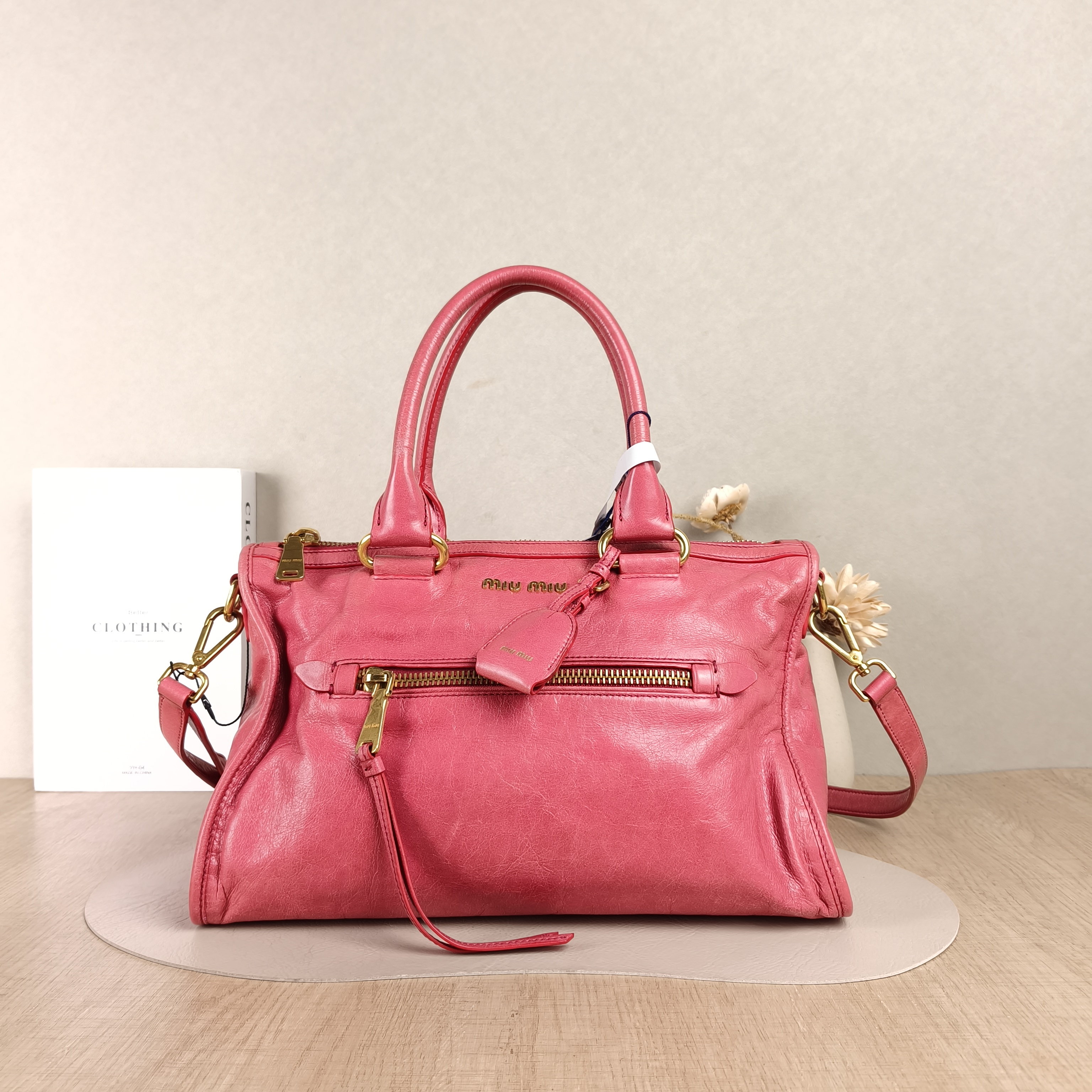 Miumiu Crossbody Bag Crossbody Bag Pink Waxed Leather One Size35 × 16 × 20 cm