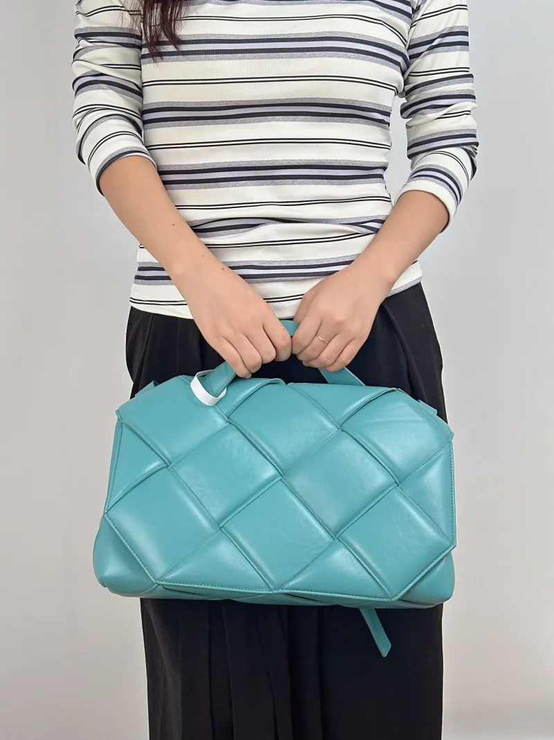 Bottega Veneta Shoulder Bag Woven Shoulder Bag Green Lambskin One Size 33 × 11.5 × 17 cm — on-model view 1 of 2