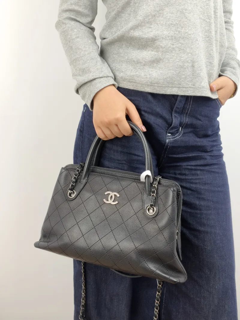 Chanel Top Handle Bag Shoulder Bag Black Grained Calfskin One Size 34 × 9 × 21 cm 21 — on-model view 2 of 2