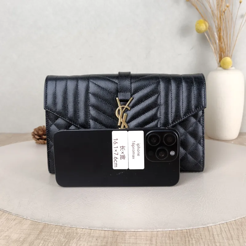 SAINT LAURENT Crossbody Bag ENVELOPE Black Grained Calfskin Small 21 × 6 × 13 cm — cover view 4 of 5