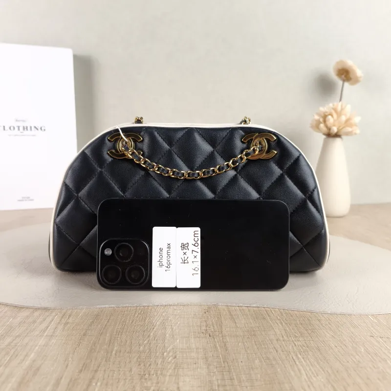Chanel Crossbody Bag Bowling Bag Black Lambskin One Size 25 × 8 × 14 cm — cover view 6 of 6