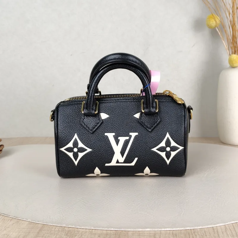Louis Vuitton Crossbody Bag Speedy Nano Black · White Monogram Empreinte Embossed Calfskin nano 16 × 7.5 × 10 cm