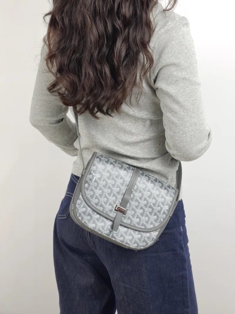 GOYARD Crossbody Bag BELVEDERE Messenger Bag Grey PVC Small 22 × 7 × 16 cm — on-model view 1 of 2