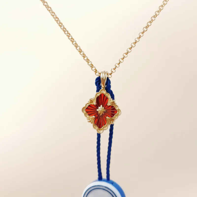 BUCCELLATI Necklace Opera Tulle Enamel Pendant Necklace Red 18KY ellow Gold Small 43cm