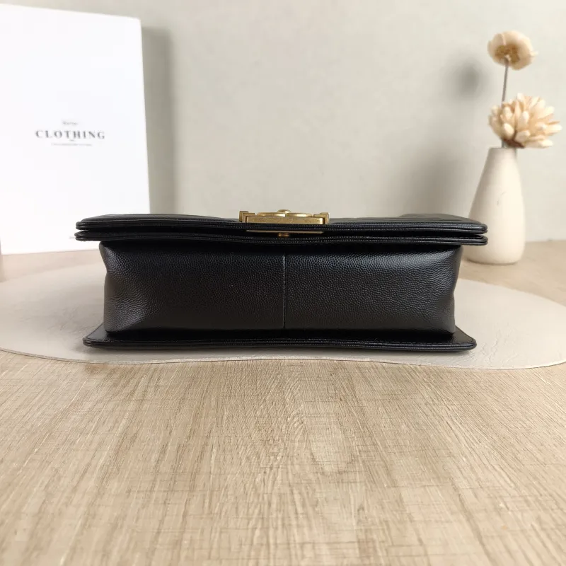 Chanel Crossbody Bag Le Boy​ Black Grained Calfskin Medium 25 × 9 × 15 cm 26 — cover view 3 of 5